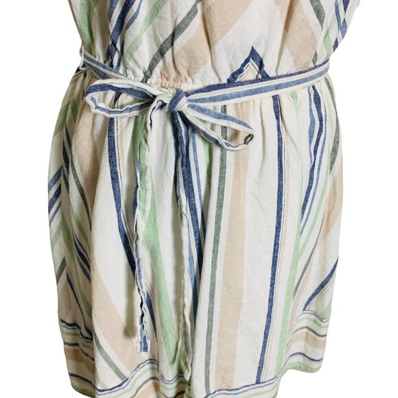 Miami Ivory Striped Halter Dress Size L Belted Linen Blend Cruise Vacation - Picture 12 of 16